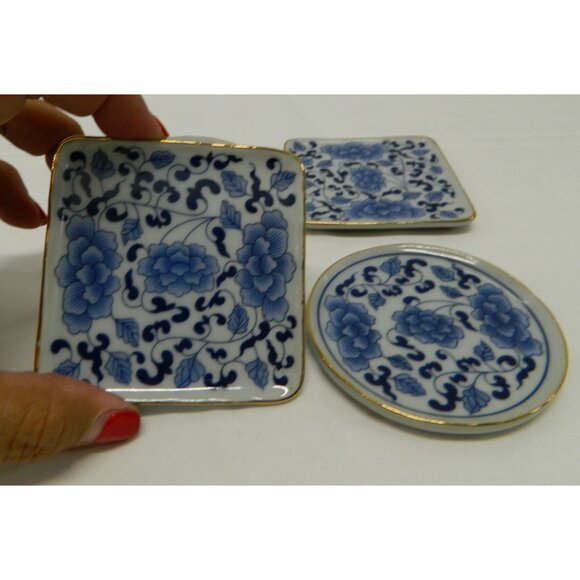 Set Of 4 Blue & White Ceramic Asian Mini Plates, Chili Oil Vinegar Butter Votive - Picture 5 of 14